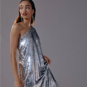 Maeve Silver Sequin One-Shoulder Party Dress for Kids